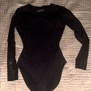 Black Asymmetrical Long Sleeve Bodysuit